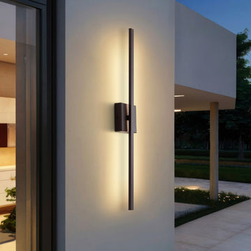 Vara 28" Modern Minimalist Indoor/Outdoor Metal 350-Degree Rotatable Dimmable Integrated LED Wall Sconce - JONATHAN Y